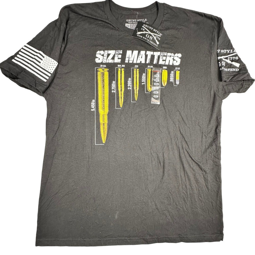 New Grunt Style Mens Size Matters Ammo Graphic Tee Black 2XL  Patriotic T-Shirt